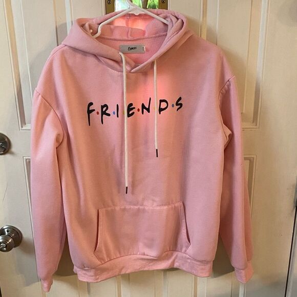 FRIENDS Pink Drawstring Long Sleeve Hooded Hoodie Sweatershirt Medium - Picture 2 of 7
